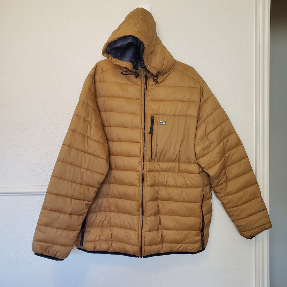 Salty Crew Packable Puffer Jacket Mustard Tan Water Resistant Hooded 2XL Womens